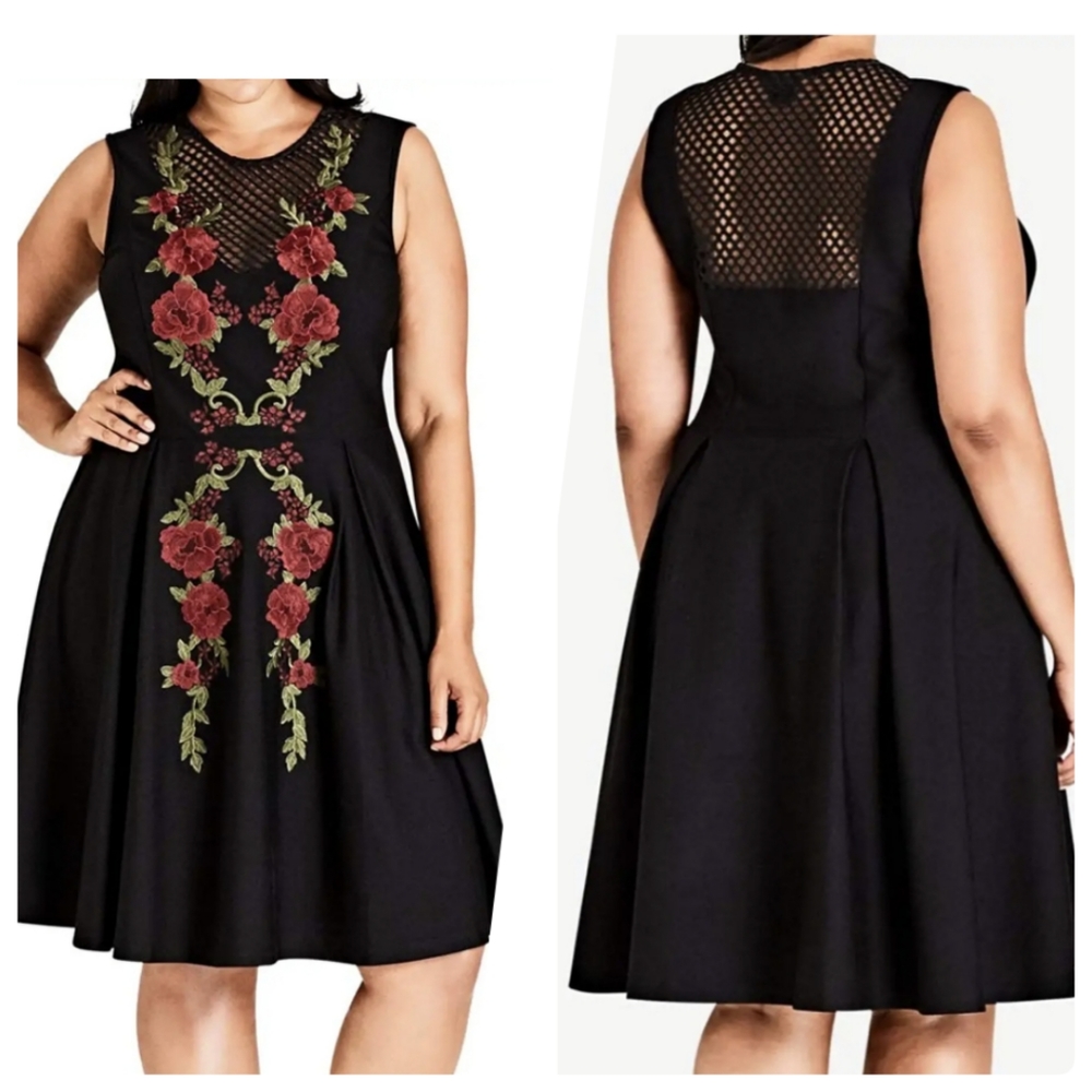 City Chic Womens Plus Floral Party Cocktail Dress Black 24W
